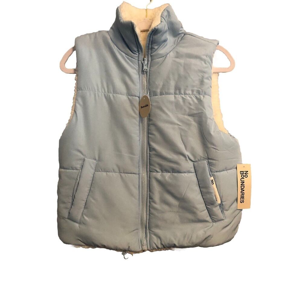 New No Boundaries Womens Vest Size XS Blue Reversible Juniors‎ Fleece Winter Y2K